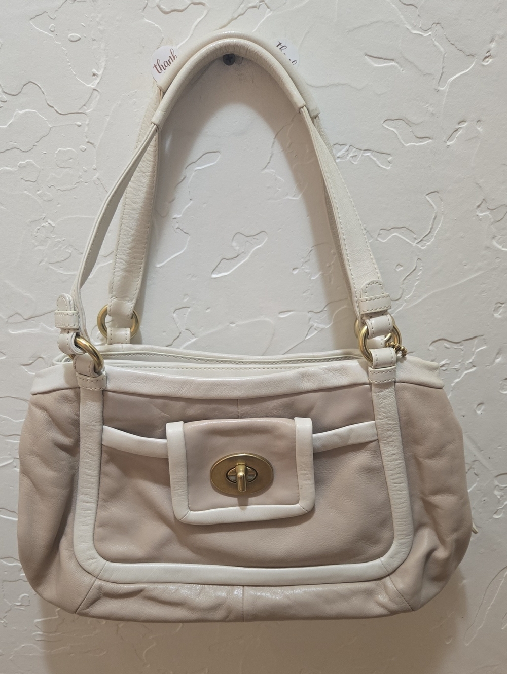 Coach Vintage Cricket Two-Tone Leather Shoulder Bag Satchel 13601 – Putty/White
